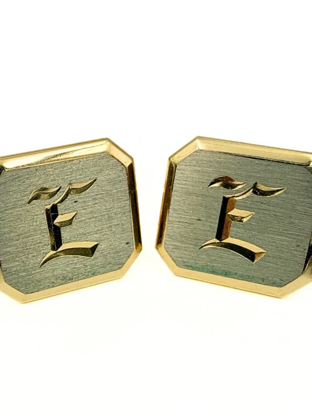Swank Signed Gold Plated Monogram Old English E MCM Cufflinks